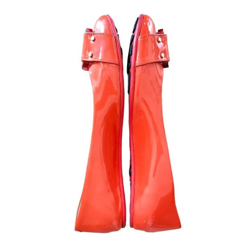 JIMMY CHOO Morse Orange Patent Leather Square Buckle Ballet Flats, Size 37.5