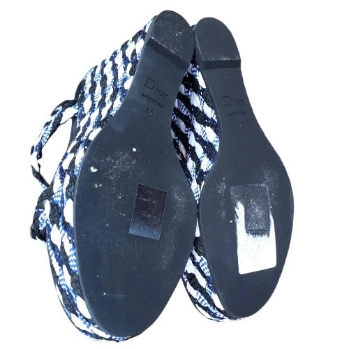 NEW DIOR Tri Color Braided Fabric and Leather Open Toe Wedge Sandals, Size 40