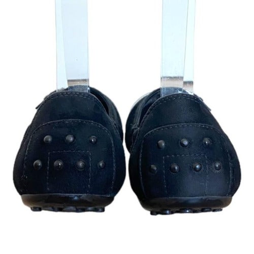 TOD’S Black Suede, Patent Leather Cap Toe, Buckle Detail Ballet Flats, Size 40