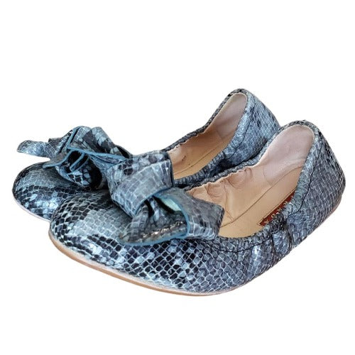 PRADA Multicolor Python Embossed Leather Scrunch Bow Ballet Flats, Size 35.5