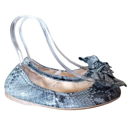 PRADA Multicolor Python Embossed Leather Scrunch Bow Ballet Flats, Size 35.5