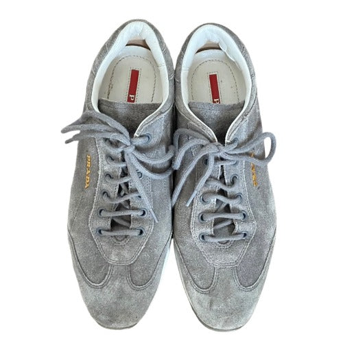 PRADA Sport Gray Suede Lace Up Low Top Sneakers, Size 36.5