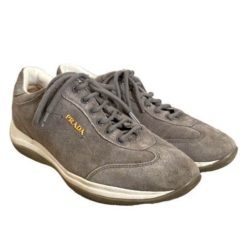 PRADA Sport Gray Suede Lace Up Low Top Sneakers, Size 36.5