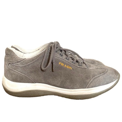 PRADA Sport Gray Suede Lace Up Low Top Sneakers, Size 36.5