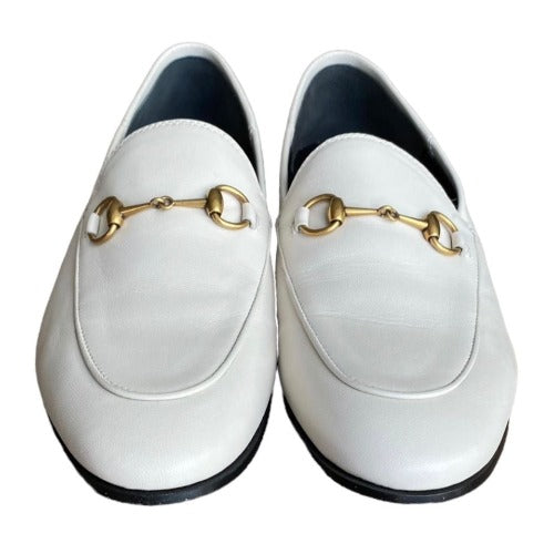NEW GUCCI Brixton White Leather Horsebit Loafers, Size 40