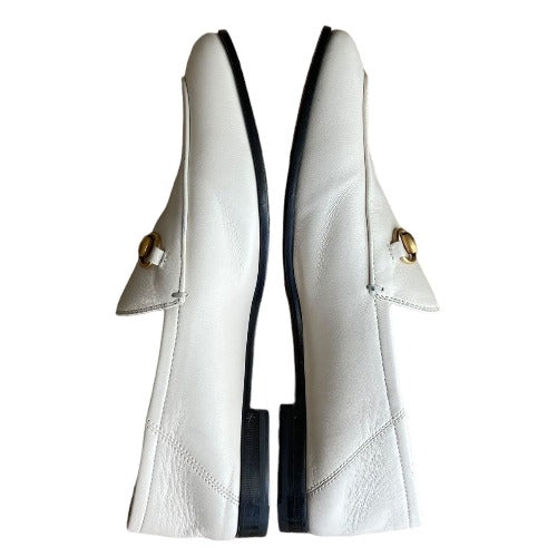 NEW GUCCI Brixton White Leather Horsebit Loafers, Size 40
