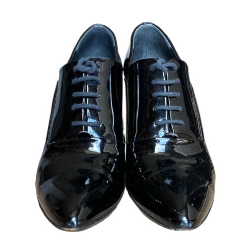 GUCCI Black Patent Leather Crystal Embellished Logo Lace Up Booties, Size 36