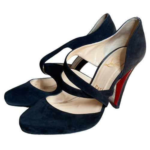CHRISTIAN LOUBOUTIN Citoyenne Black Suede Criss Cross Pumps, Size 36