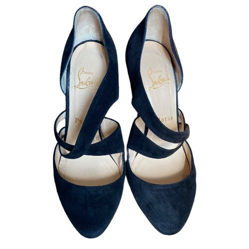 CHRISTIAN LOUBOUTIN Citoyenne Black Suede Criss Cross Pumps, Size 36
