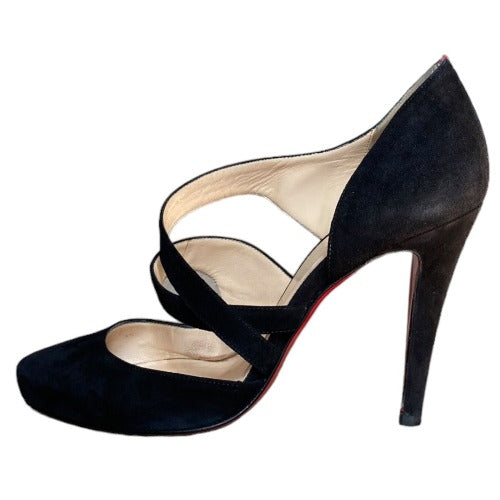 CHRISTIAN LOUBOUTIN Citoyenne Black Suede Criss Cross Pumps, Size 36