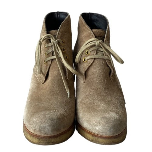PRADA Linea Rossa Beige Suede Lace Up Ankle Boots, Size 35.5