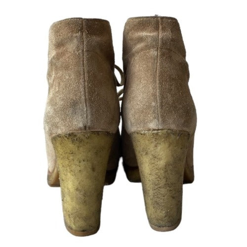 PRADA Linea Rossa Beige Suede Lace Up Ankle Boots, Size 35.5