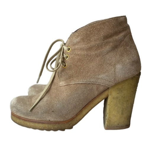 PRADA Linea Rossa Beige Suede Lace Up Ankle Boots, Size 35.5