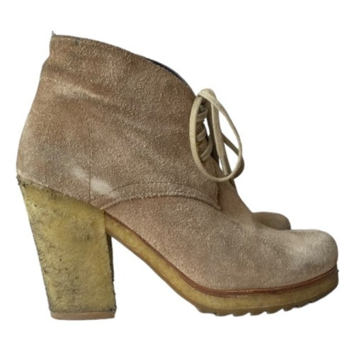 PRADA Linea Rossa Beige Suede Lace Up Ankle Boots, Size 35.5