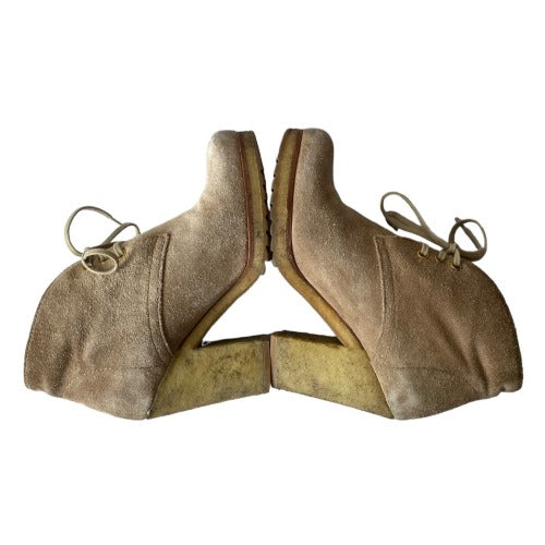 PRADA Linea Rossa Beige Suede Lace Up Ankle Boots, Size 35.5