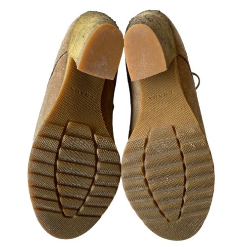 PRADA Linea Rossa Beige Suede Lace Up Ankle Boots, Size 35.5