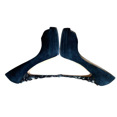 CASADEI Black Suede Peep Toe Platform Pumps, Size 38