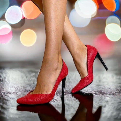 PROENZA SCHOULER Red Python Leather Pointed Toe Patent Heel Pumps, Size 39