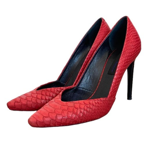PROENZA SCHOULER Red Python Leather Pointed Toe Patent Heel Pumps, Size 39