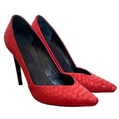 PROENZA SCHOULER Red Python Leather Pointed Toe Patent Heel Pumps, Size 39