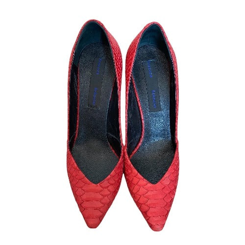 PROENZA SCHOULER Red Python Leather Pointed Toe Patent Heel Pumps, Size 39