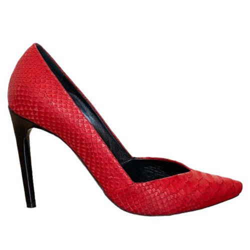 PROENZA SCHOULER Red Python Leather Pointed Toe Patent Heel Pumps, Size 39