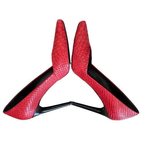 PROENZA SCHOULER Red Python Leather Pointed Toe Patent Heel Pumps, Size 39