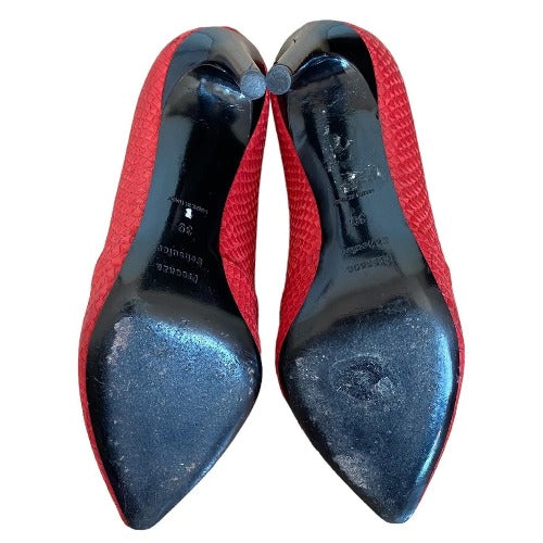 PROENZA SCHOULER Red Python Leather Pointed Toe Patent Heel Pumps, Size 39