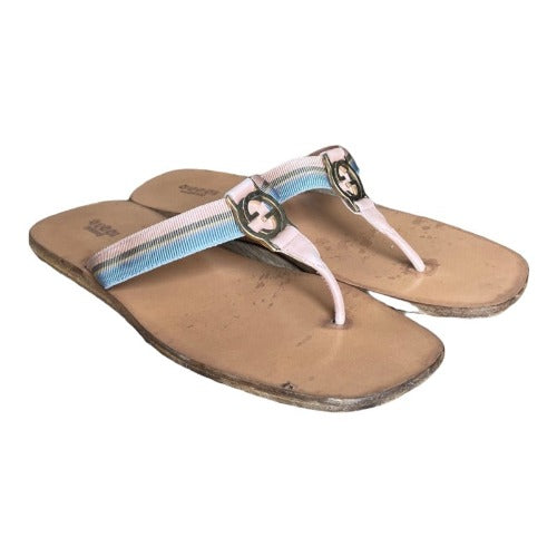 GUCCI Enamel GG Web Flip Flops Pink Blue Flat Thong Sandals, Size 40