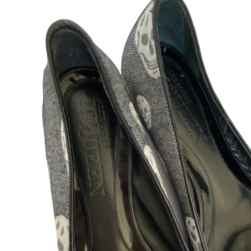 ALEXANDER MCQUEEN Skull Printed Black Round Toe Canvas Ballet Flats, Size 40.5