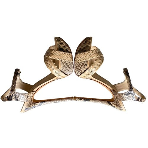 ALEXANDRE BIRMAN Beige Python Criss Cross Ankle Strap Platform Sandals, Size 36