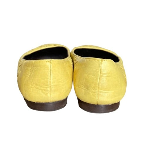 BOTTEGA VENETA Mustard Yellow Intrecciato Leather Flat Ballet Shoes, Size 36