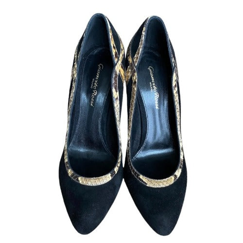 NEW GIANVITO ROSSI Black Suede Python Trimmed Pointed Toe Pumps, Size 39