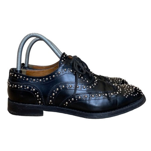 CHURCH’S Burwood Met. Polished Binder Brogue Studded Black Oxford, Size 37.5