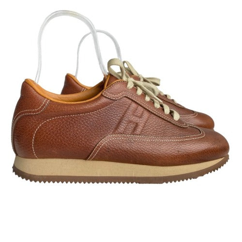 NEW HERMES Brown Leather Quick Lace Up Sneakers Size 41