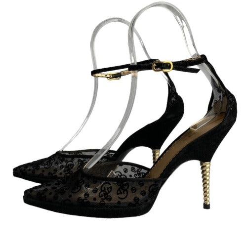 GIORGIO ARMANI  Black Mesh Slingback Gold Heels Pointed Toe Pumps, Size 38.5