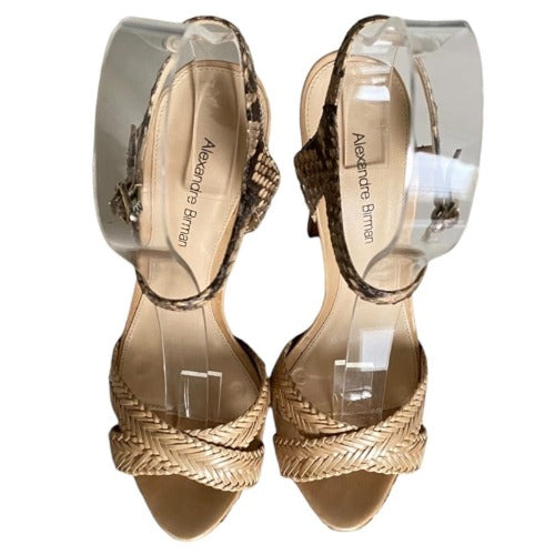 ALEXANDRE BIRMAN Beige Python Criss Cross Ankle Strap Platform Sandals, Size 36