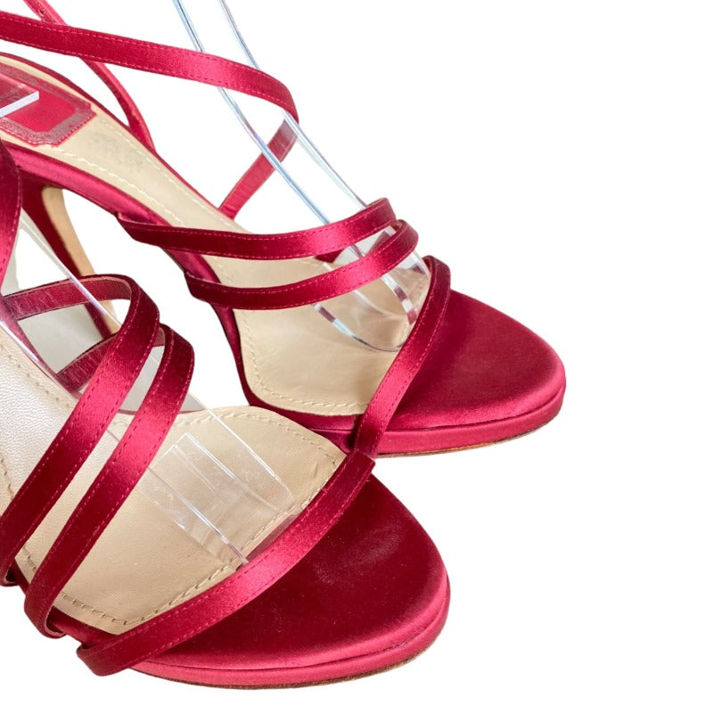 CHRISTIAN DIOR Red Satin Strappy Slingback Stiletto Heeled Sandals, Size 38.5