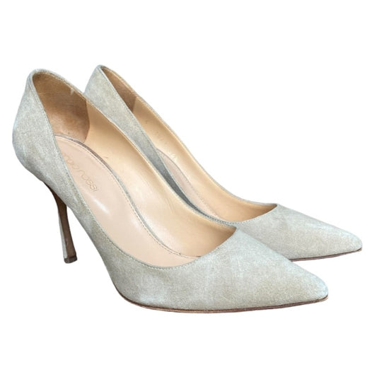 SERGIO ROSSI Beige Ivory Suede Pointed Toe Stiletto Heels Pumps, Size 36.5