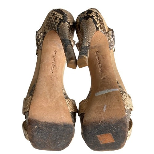 ALEXANDRE BIRMAN Beige Python Criss Cross Ankle Strap Platform Sandals, Size 36
