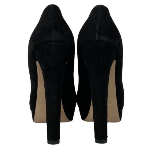 MIU MIU Black Suede Platform Peep Toe Pumps, Size 39