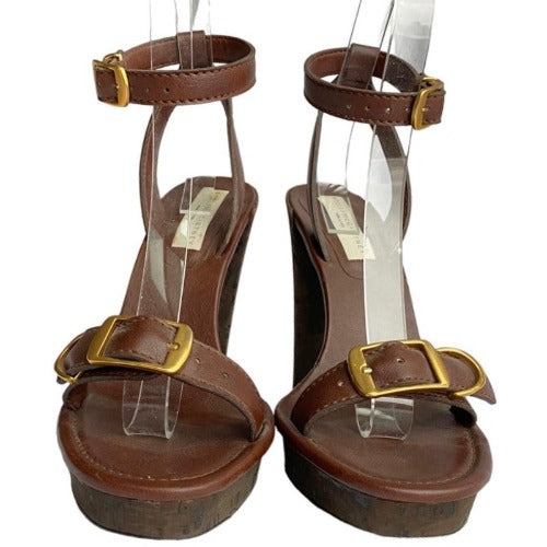 NEW $795 STELLA MCCARTNEY Brown Ankle Wrap Platform Cork Sandals, Size 40.5
