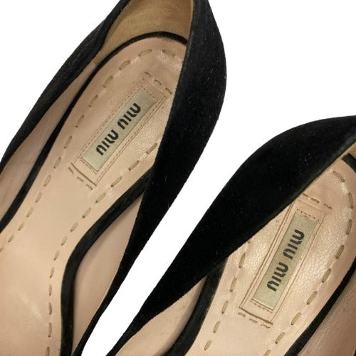 MIU MIU Black Suede Platform Peep Toe Pumps, Size 39