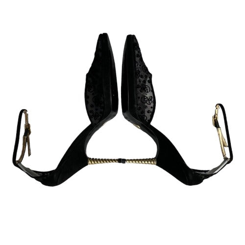 GIORGIO ARMANI Black Mesh Slingback Gold Heels Pointed Toe Pumps, Size 38.5