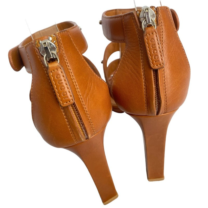 GUCCI Brown Leather, Studded, Strappy Gladiator Heeled Sandals, Size 39.5