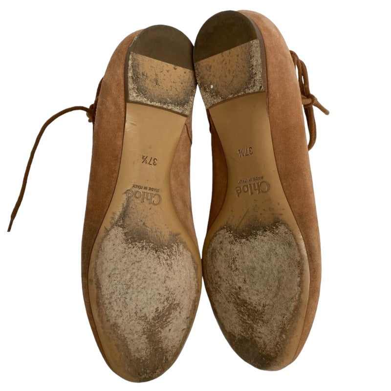 CHLOE Foster Camel Suede Lace-Up Ballerina Flat Ballet Shoes, Size 37.5