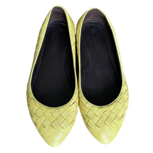 BOTTEGA VENETA Mustard Yellow Intrecciato Leather Flat Ballet Shoes, Size 36