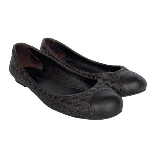 BOTTEGA VENETA  Dark Brown Intrecciato Leather Ballet Flats, Size 37