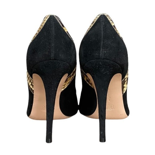 NEW GIANVITO ROSSI Black Suede Python Trimmed Pointed Toe Pumps, Size 39