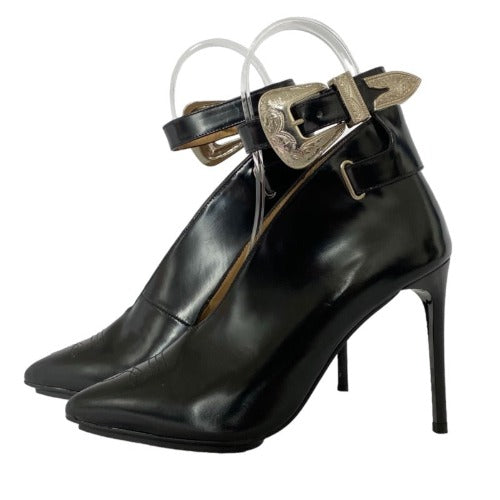 NEW TOGA PULLA Black Leather, Silver Buckle Pointed Toe High Heel Pumps, Size 36
